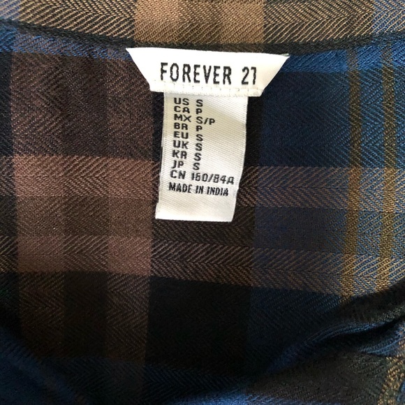 FORVER 21 BLUE/TAN/BLACK PLAID FLANNEL - SMALL - Picture 4 of 4